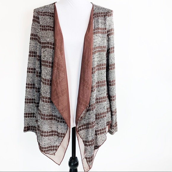 Harmony Brown Patterned Waterfall Sweater Jacket - Picture 1 of 8